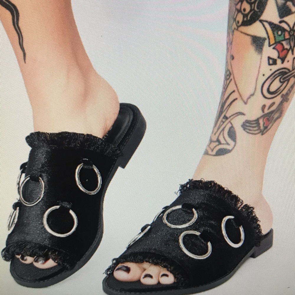 Dolls Kill Luxx Velvet Black Slides New